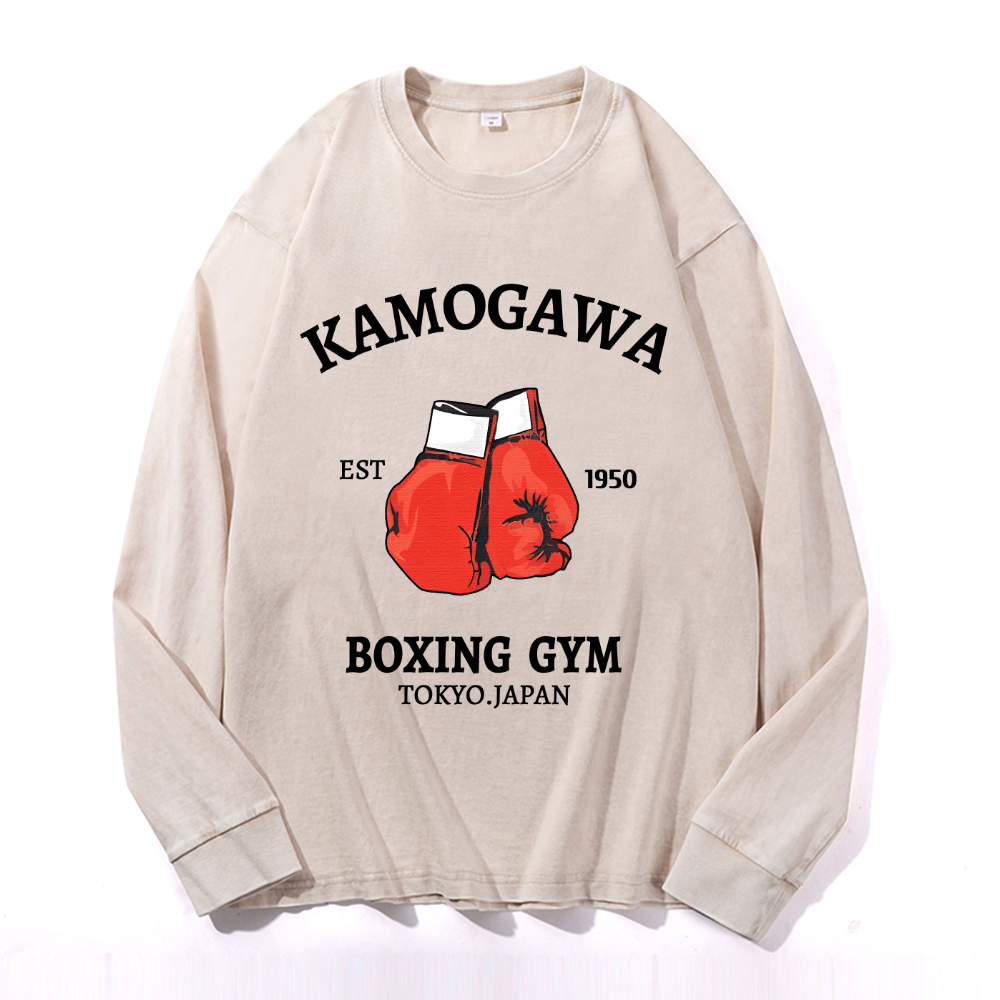 Kamogawa Box GYM Tokyo Japan Vintage Cotton Wash Crewneck Long-Sleeve T-Shirt