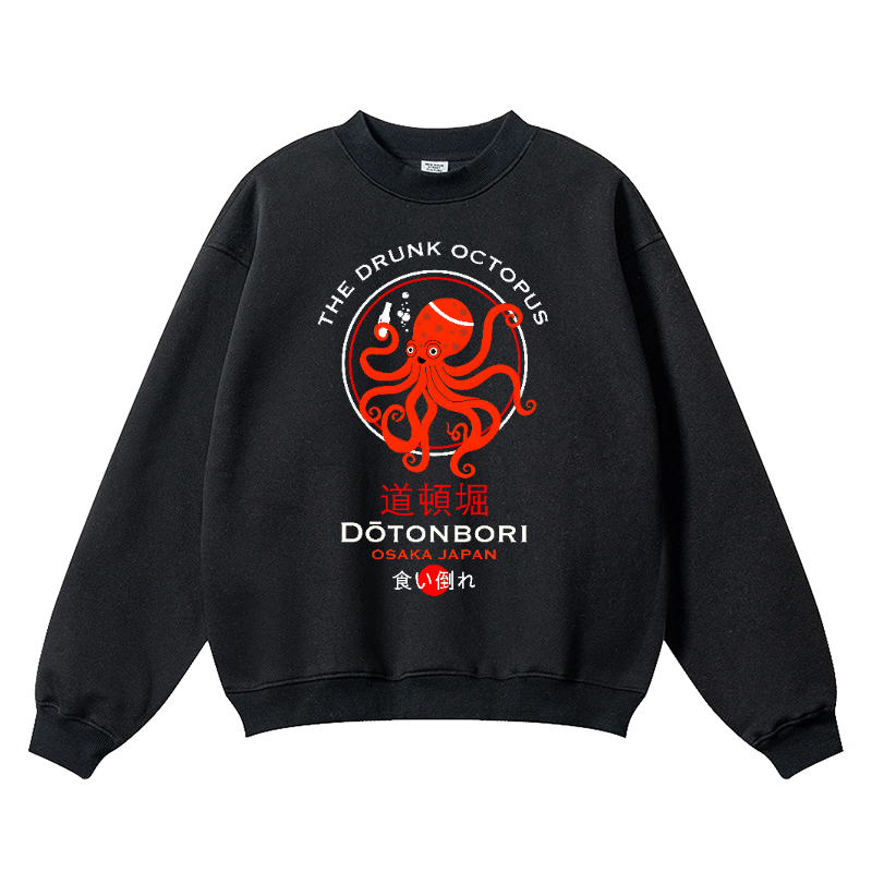 Dotonbori Drunken Octopus Vintage Cotton Blend Crewneck Sweatshirt