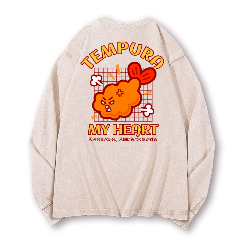 Tempura My Heart Vintage Washed Cotton Back Art Long-sleeve T-shirt