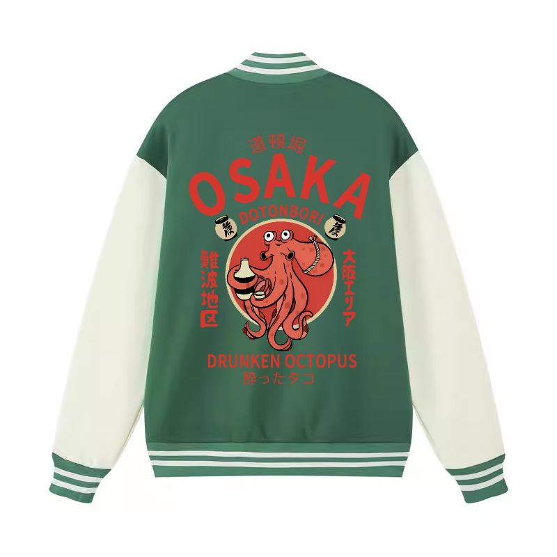 Osaka Dotonbori Drunken Octopus Vintage Cotton Varsity Jacket