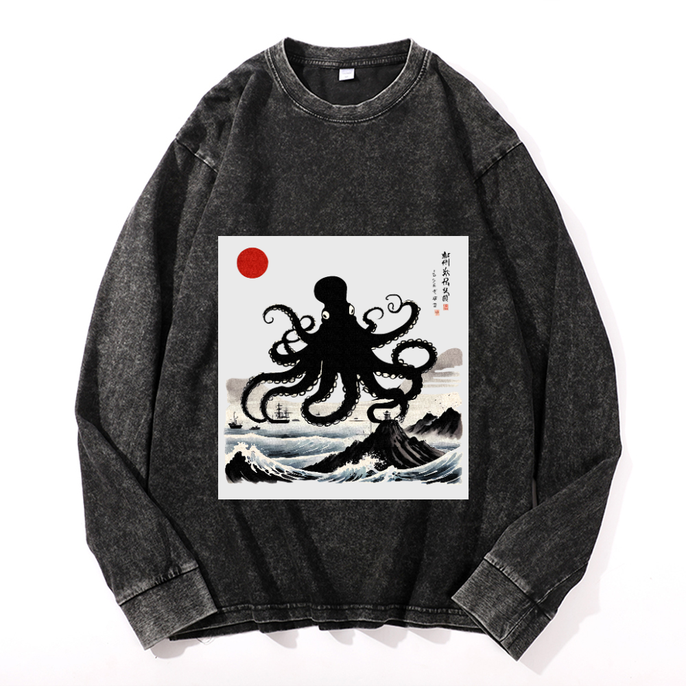 Vintage Cotton Wash Crewneck Long-Sleeve T-Shirt