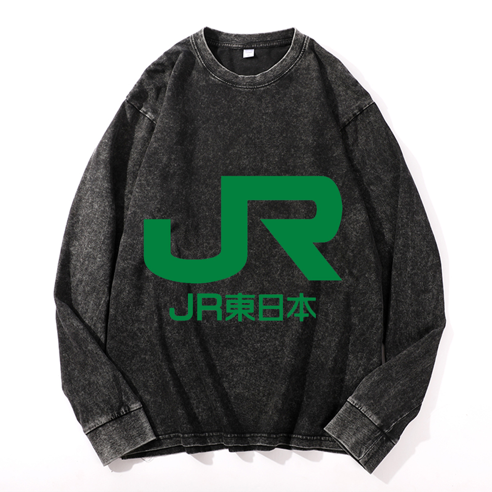 Vintage Cotton Wash Crewneck Long-Sleeve T-Shirt