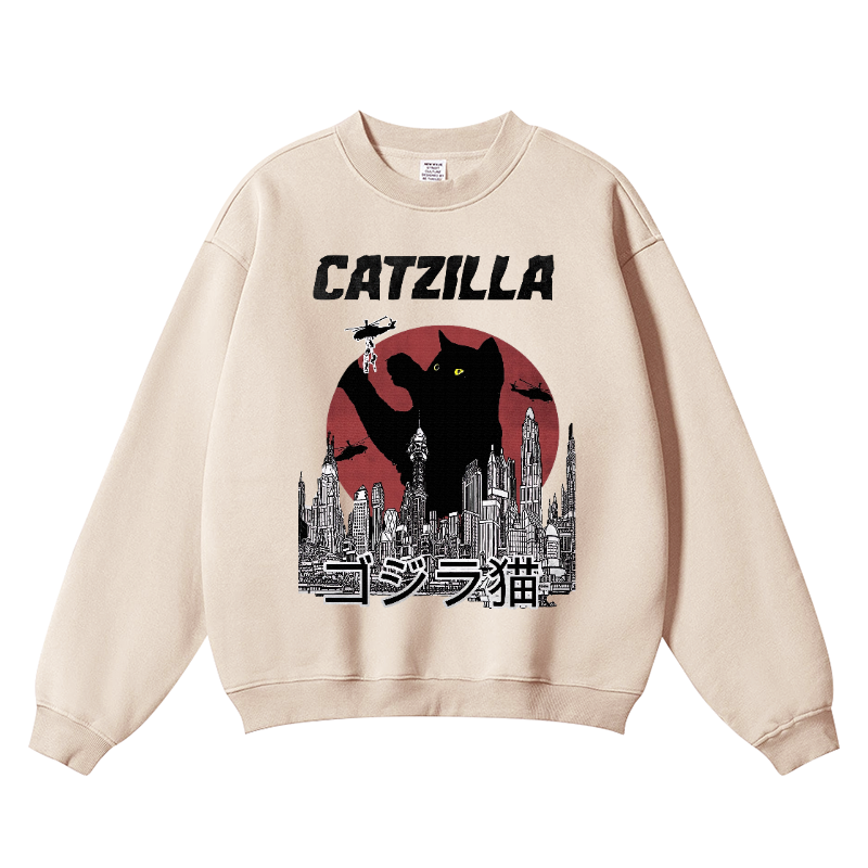 Catzilla Cat Kaiju Vintage Cotton Blend Crewneck Sweatshirt