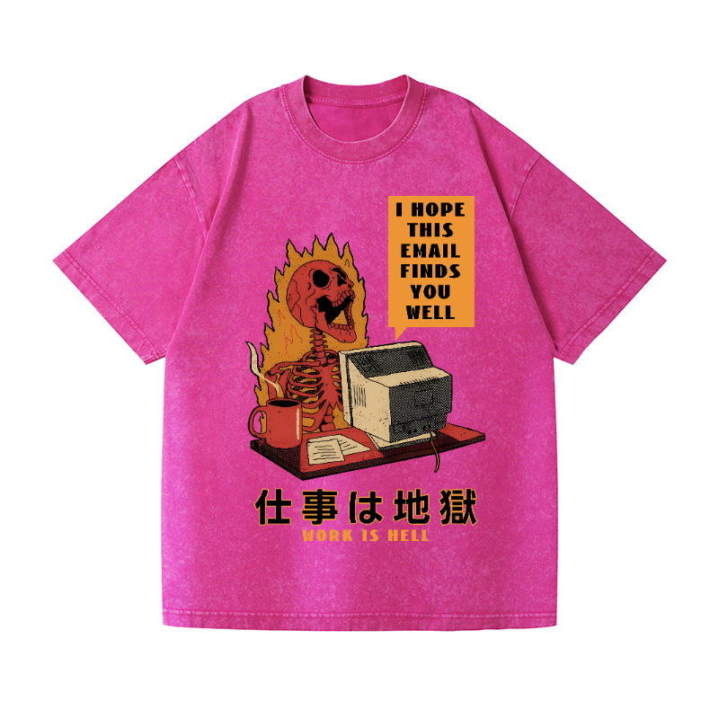 Skull Work Is Hell Vintage Wash Japanese Design T-Shirt