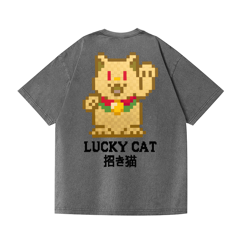 Mosaic Lucky Cat Vintage Wash Japanese Design Back Art T-Shirt