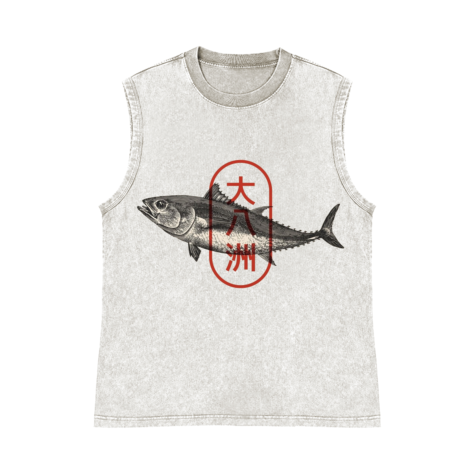 Great Eight Islands of Japan Tuna Fish Pure Cotton Wash-Dyed Sleeveless Tank Top