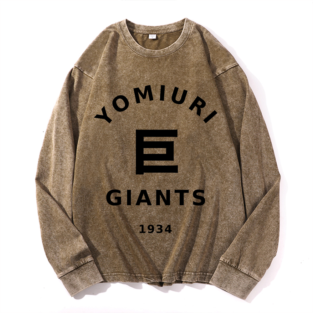 Vintage Cotton Wash Crewneck Long-Sleeve T-Shirt