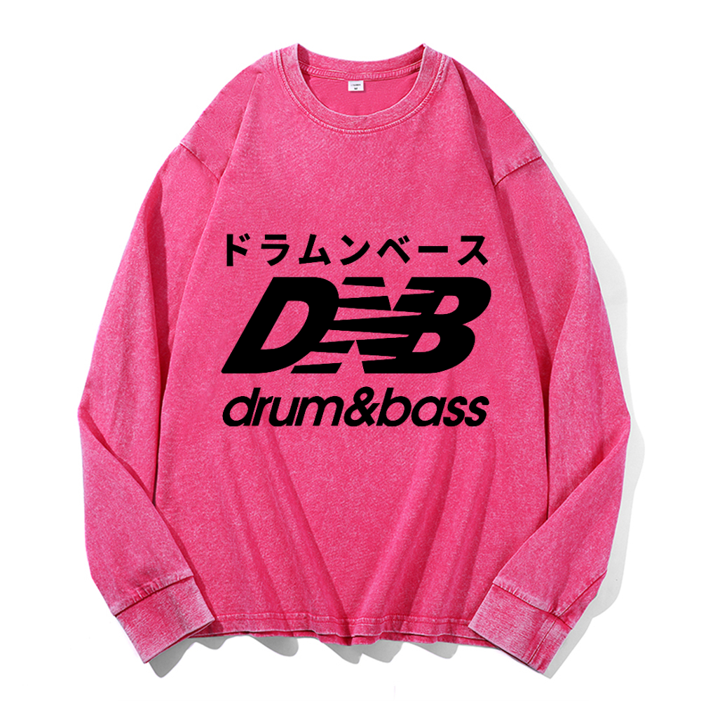 Drum and Bass Vintage Cotton Wash Crewneck Long-Sleeve T-Shirt