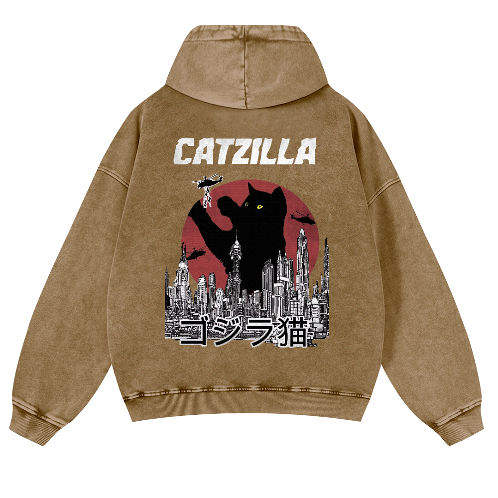 Catzilla Cat Kaiju Vintage Washed Cotton Back Art Hoodie