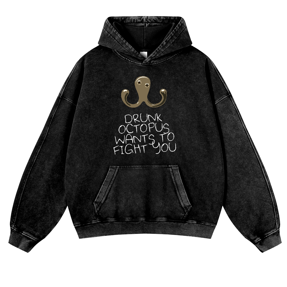 Drunken Octopus Vintage Washed Thick Cotton Hoodie