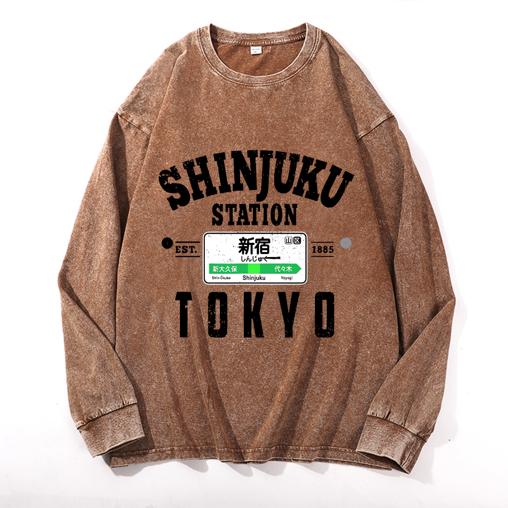 Vintage Cotton Wash Crewneck Long-Sleeve T-Shirt