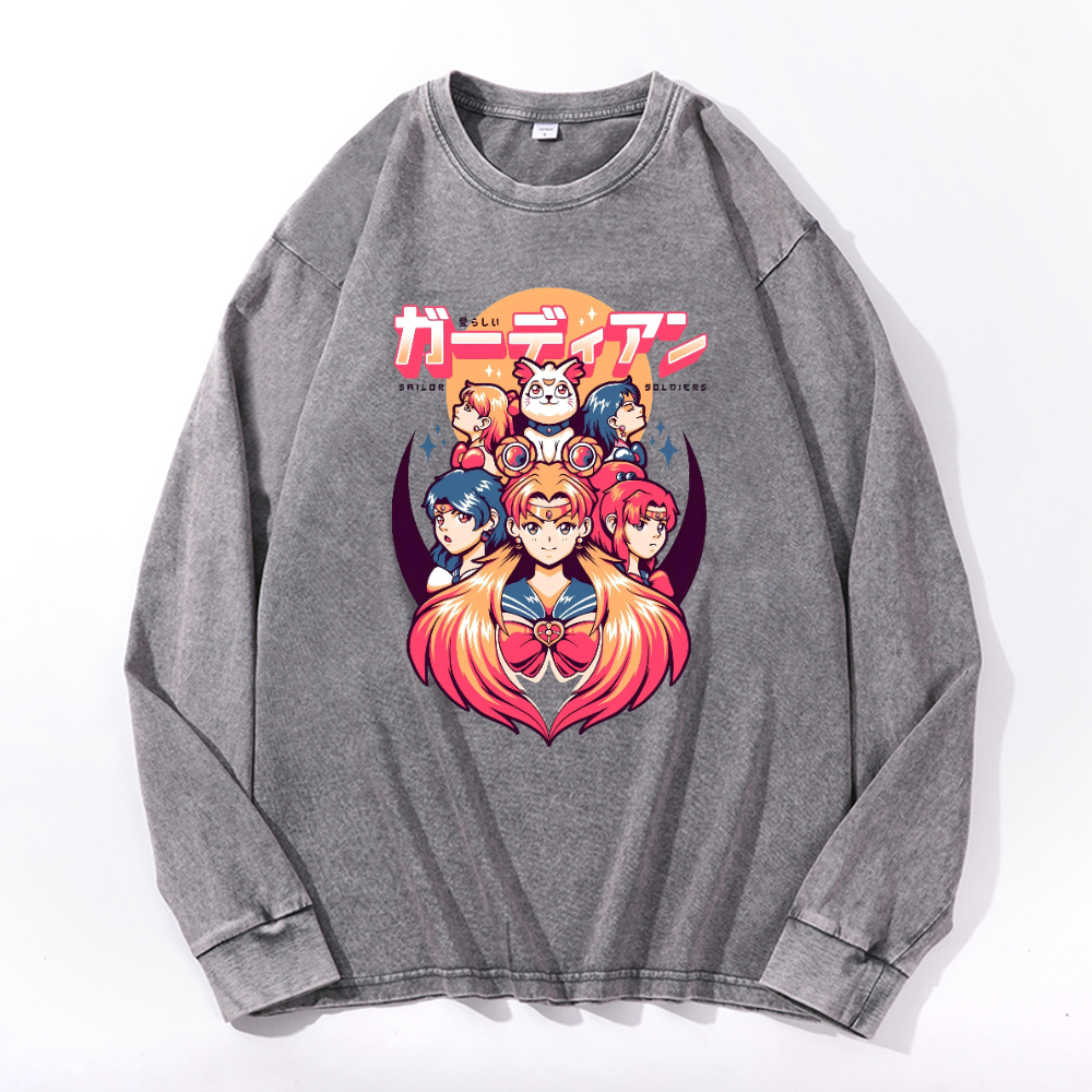 Vintage Cotton Wash Crewneck Long-Sleeve T-Shirt