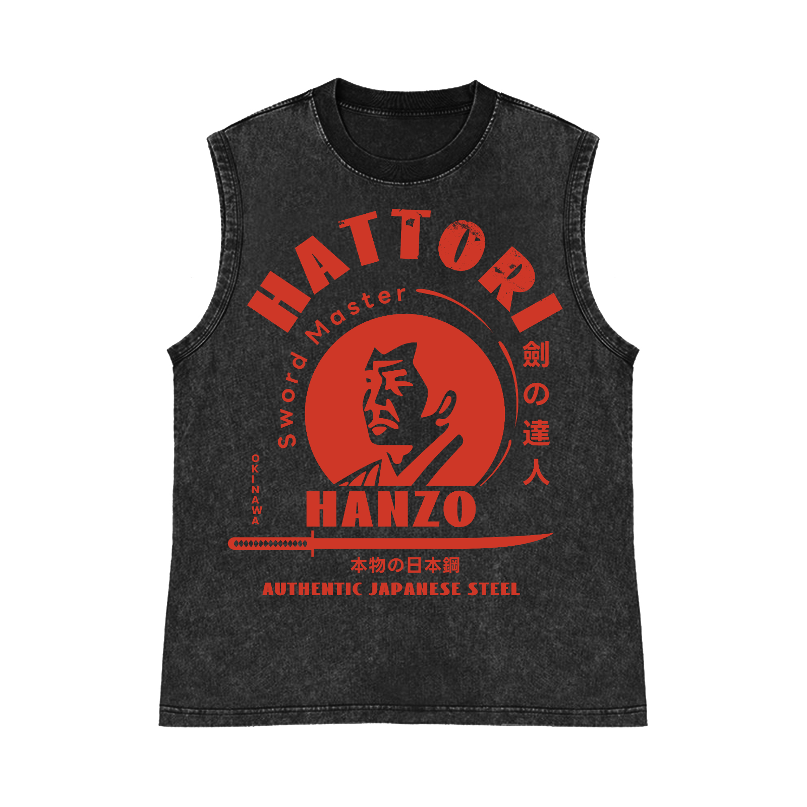Okinawa Hattori Hanzo Pure Cotton Wash-Dyed Sleeveless Tank Top