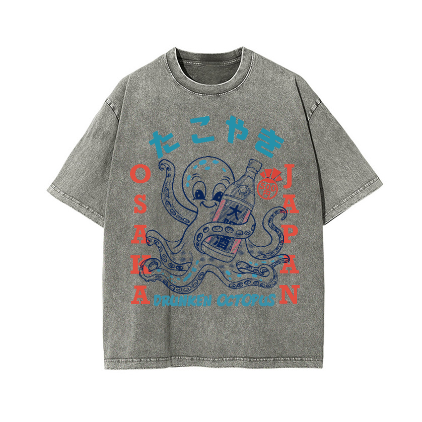 Drunken Octopus Vintage Wash Japanese Design T-Shirt