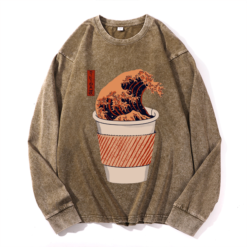Vintage Cotton Wash Crewneck Long-Sleeve T-Shirt