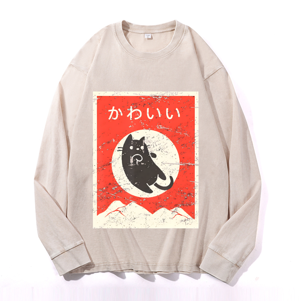 Vintage Cotton Wash Crewneck Long-Sleeve T-Shirt