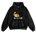 Cat Vintage Washed Thick Cotton Hoodie