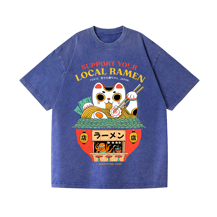 Ramen Lucky Cat Vintage Wash Japanese Design T-Shirt