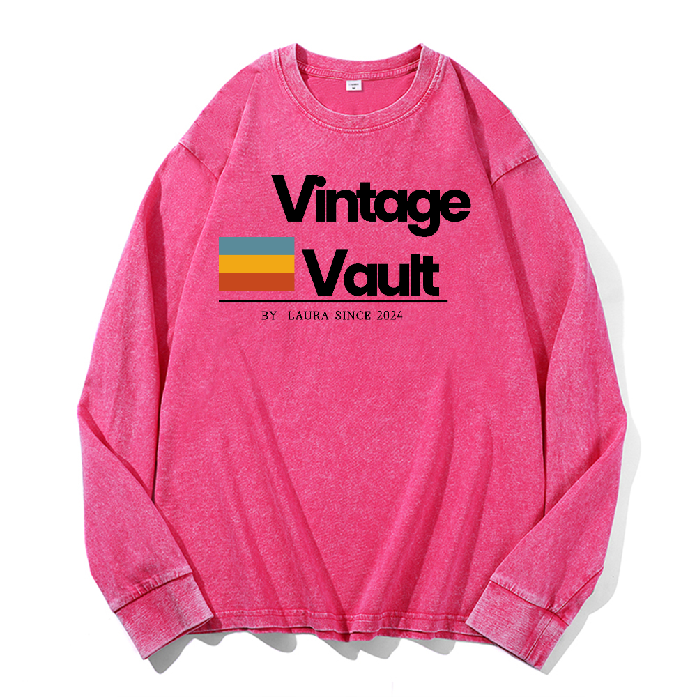 Vintage Vault Vintage Cotton Wash Crewneck Long-Sleeve T-Shirt