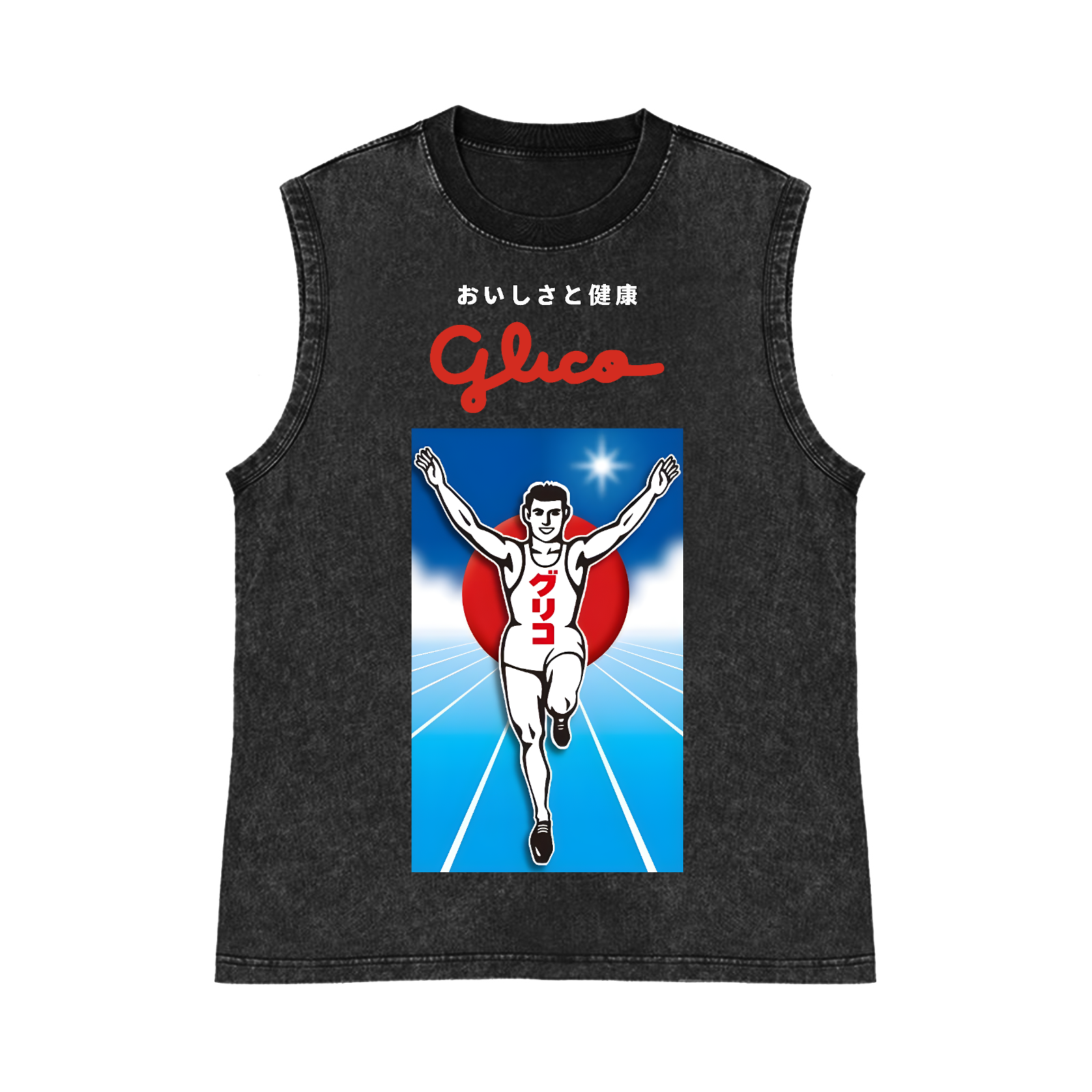 Osaka Dotonbori Glico Running Man Pure Cotton Wash-Dyed Sleeveless Tank Top