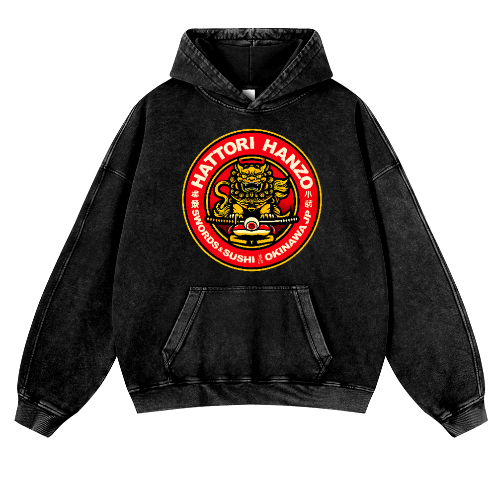 Hattori Hanzo Komainu Okinawa Japan Vintage Washed Thick Cotton Hoodie