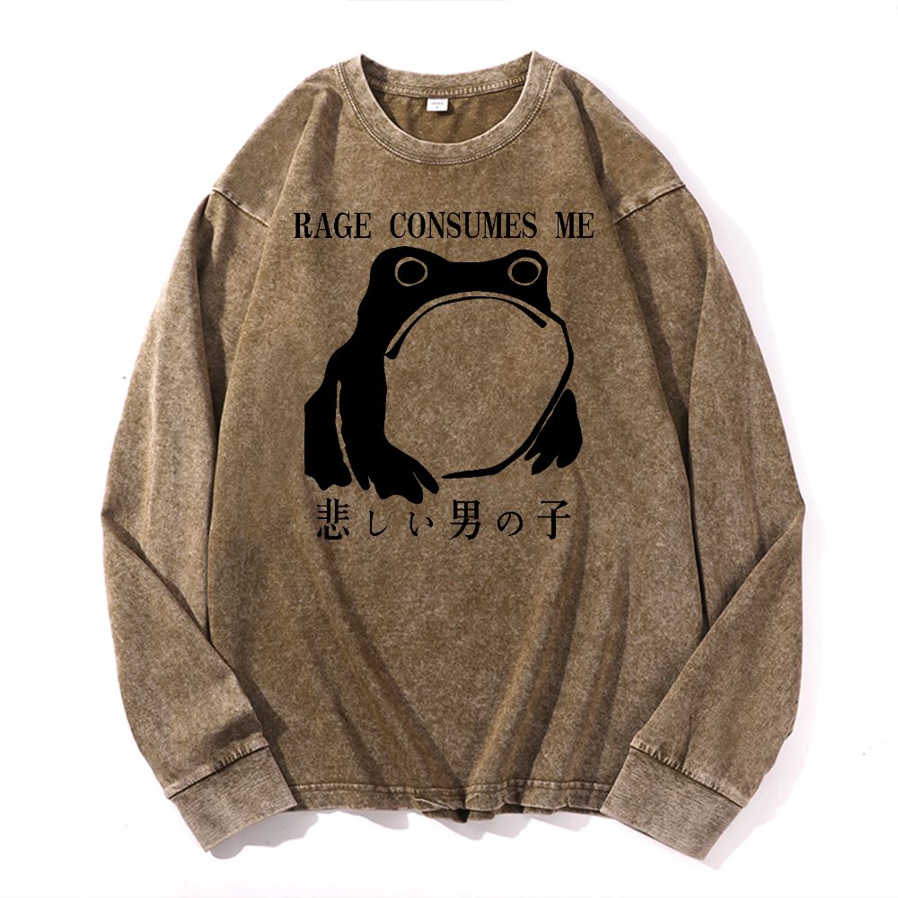 Rage Consumes Me Frog Vintage Cotton Wash Long-sleeve T-shirt