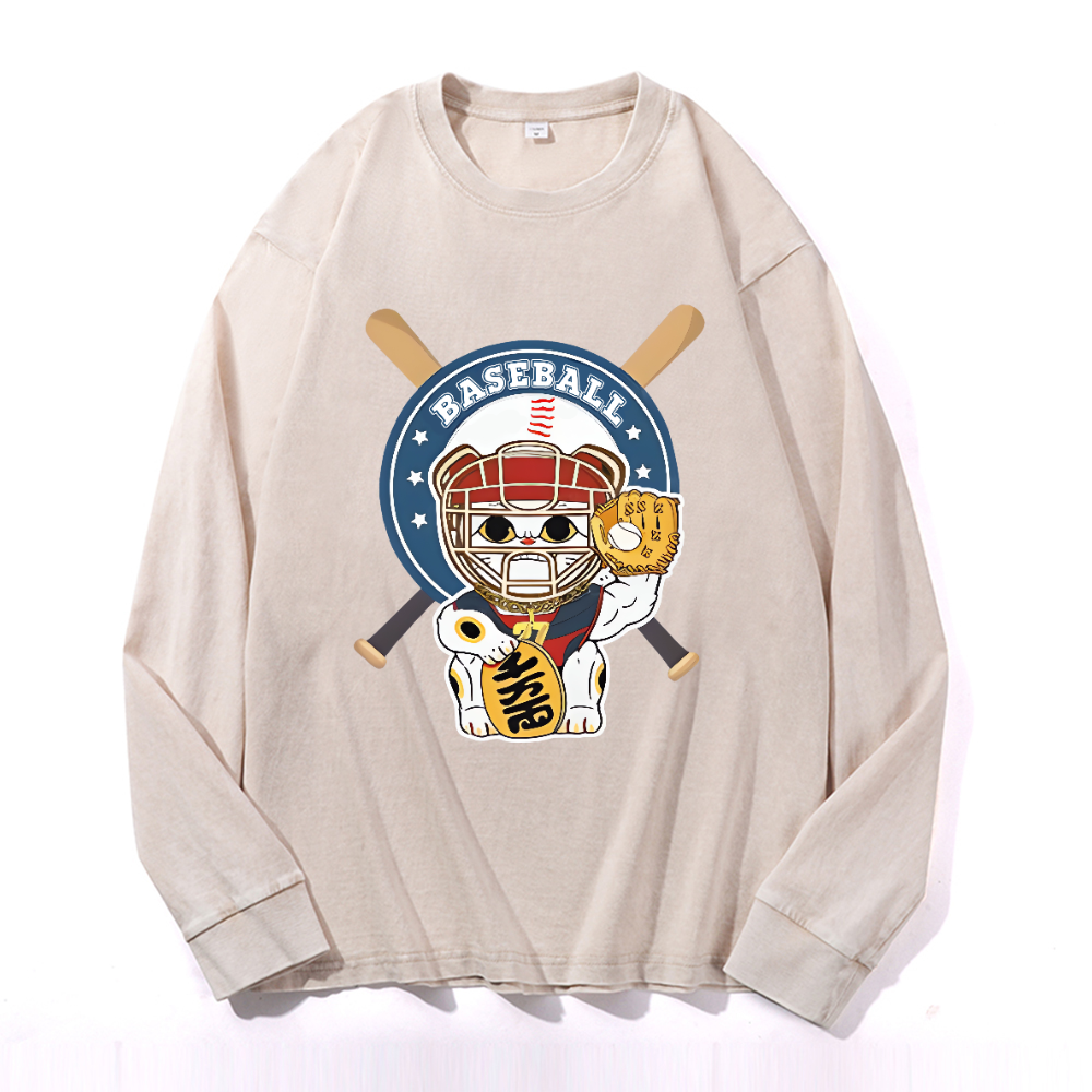 Vintage Cotton Wash Crewneck Long-Sleeve T-Shirt