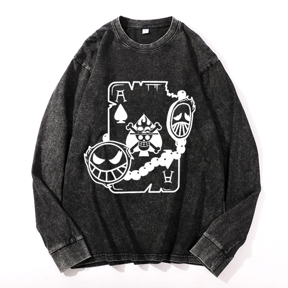 Vintage Cotton Wash Crewneck Long-Sleeve T-Shirt