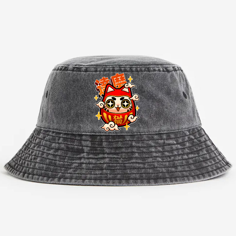 Daruma Cat Vintage 100% Cotton Bucket Hat