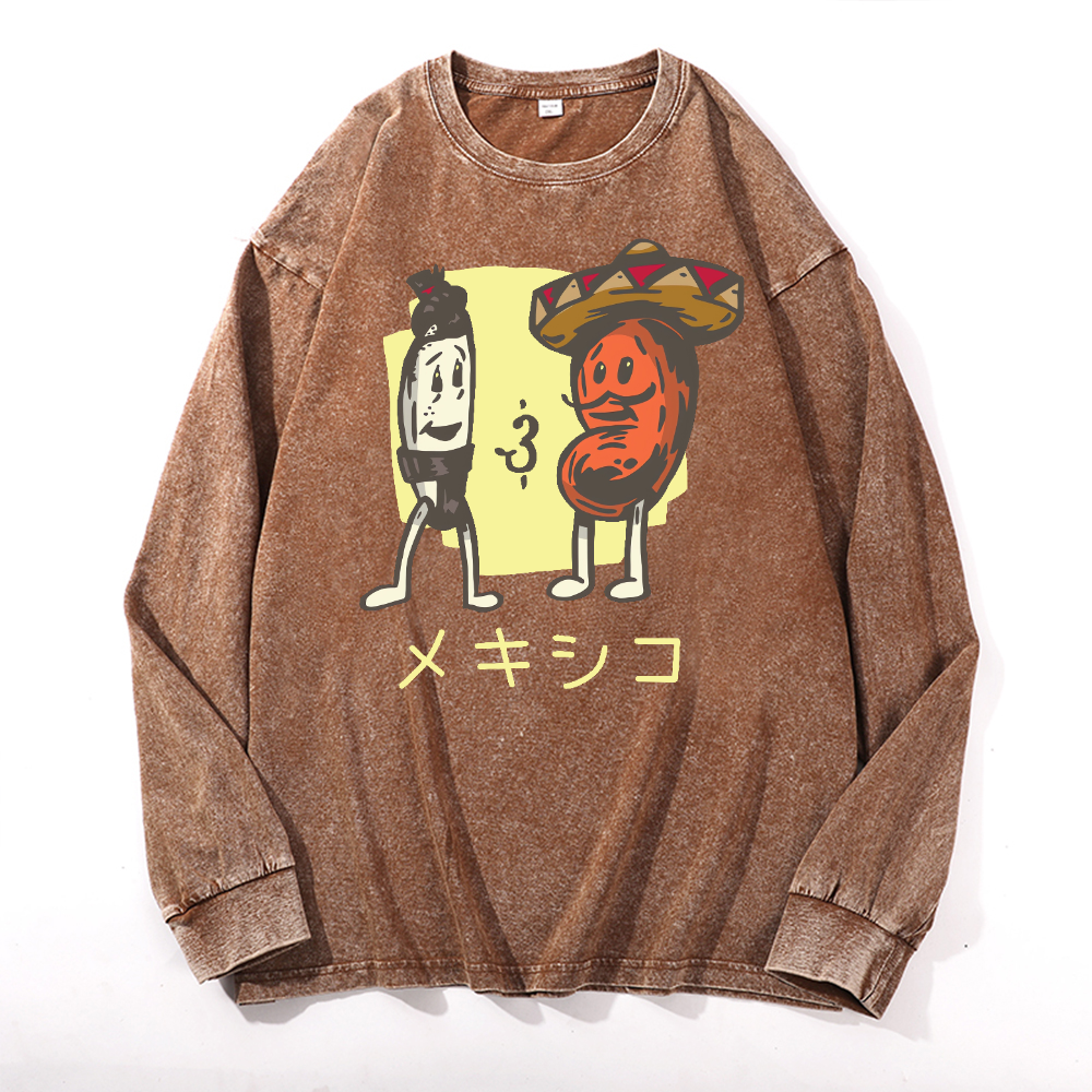 Mexico Vintage Cotton Wash Crewneck Long-Sleeve T-Shirt