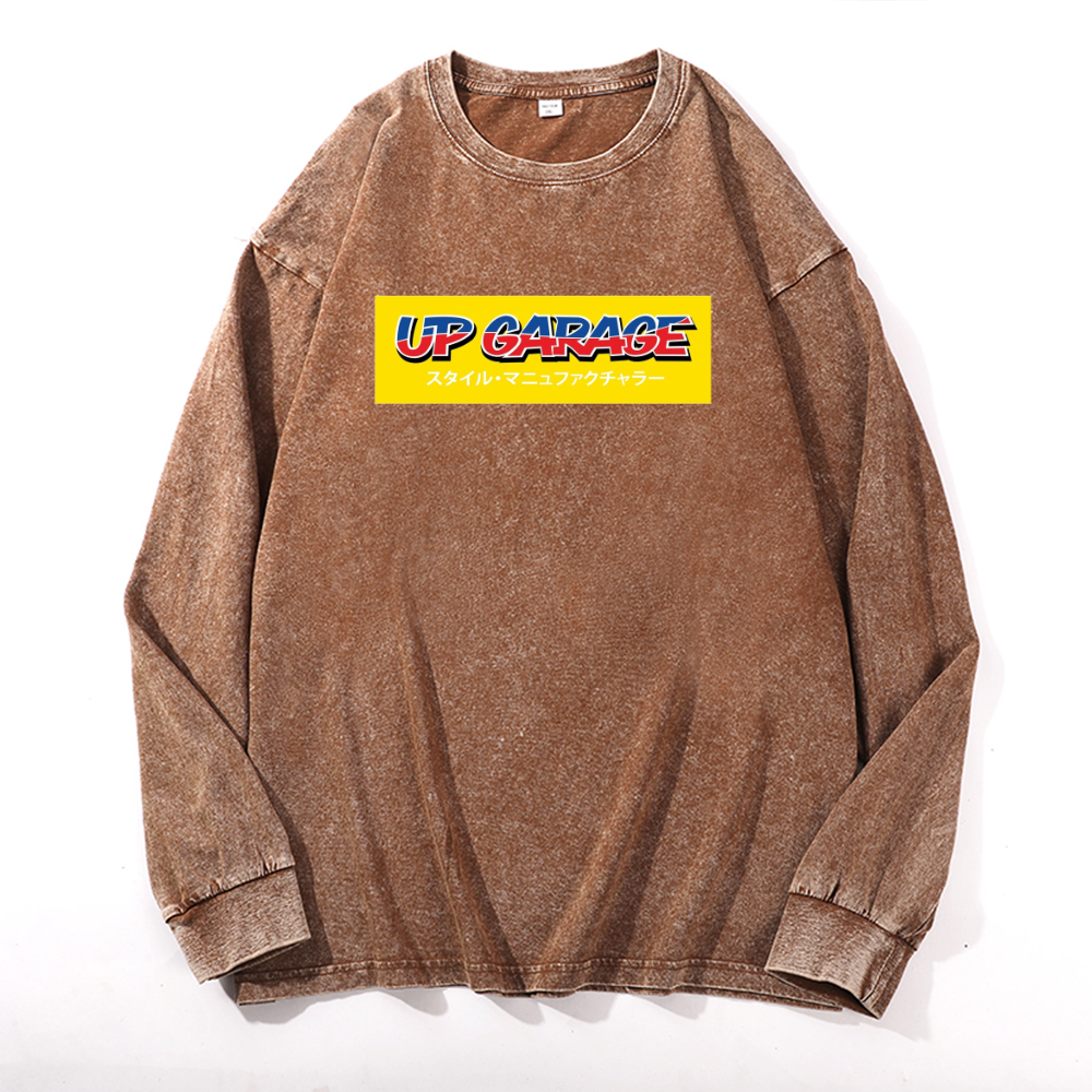 Vintage Cotton Wash Crewneck Long-Sleeve T-Shirt