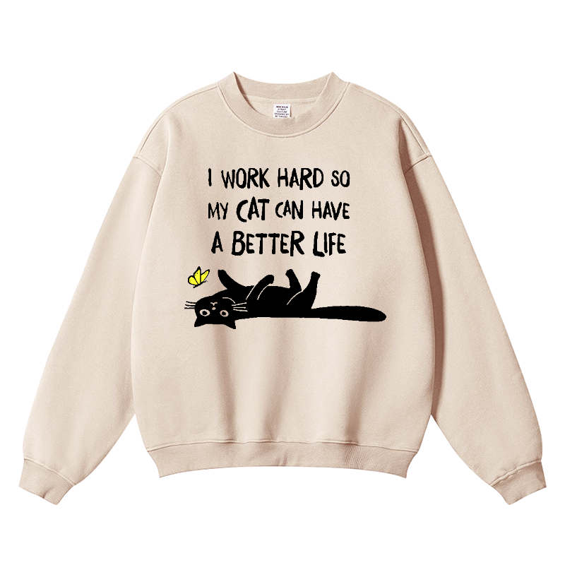 I Work Hard So Cat Vintage Cotton Blend Crewneck Sweatshirt