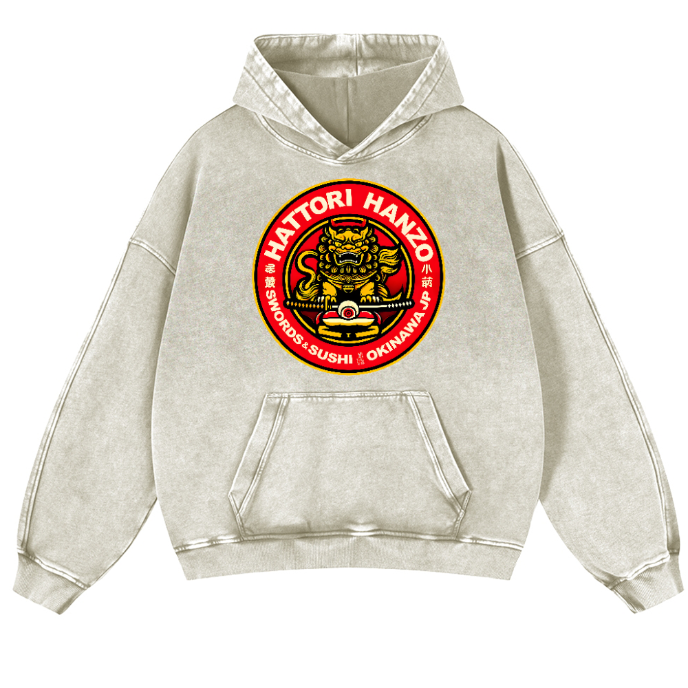 Hattori Hanzo Komainu Okinawa Japan Vintage Washed Thick Cotton Hoodie