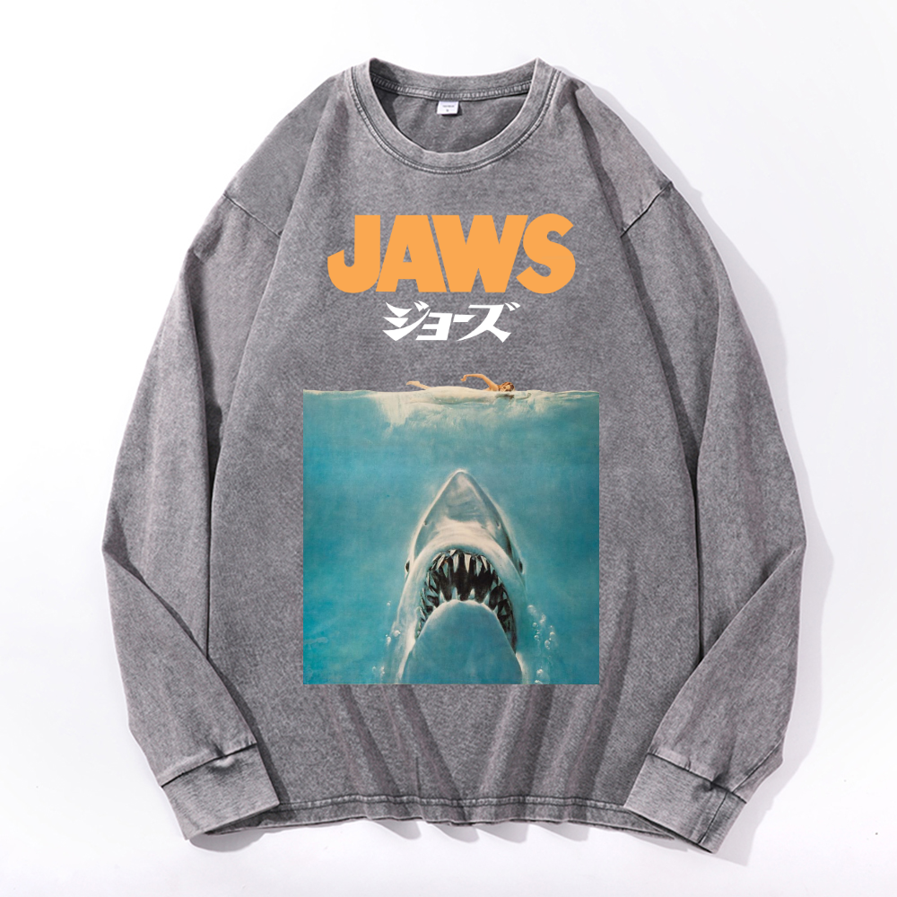 Jaws Shark Vintage Cotton Wash Long-sleeve T-shirt
