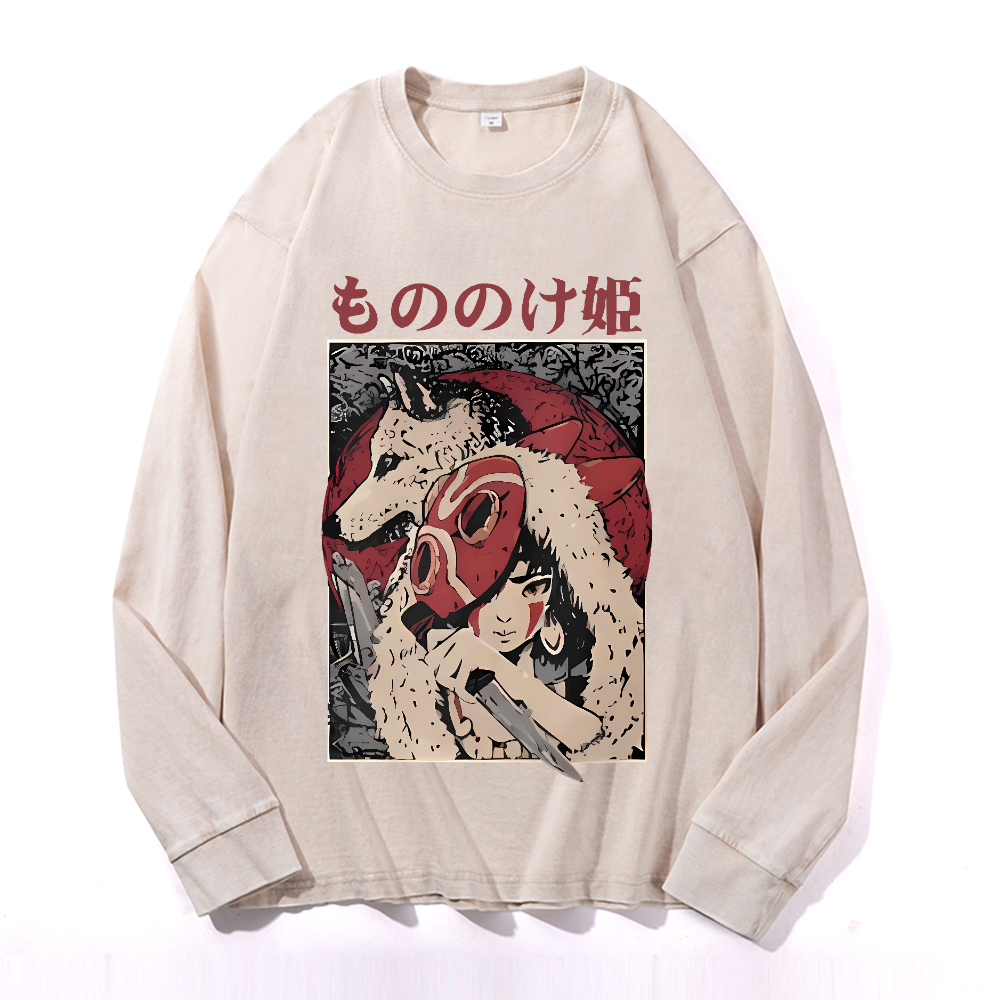 Vintage Cotton Wash Crewneck Long-Sleeve T-Shirt
