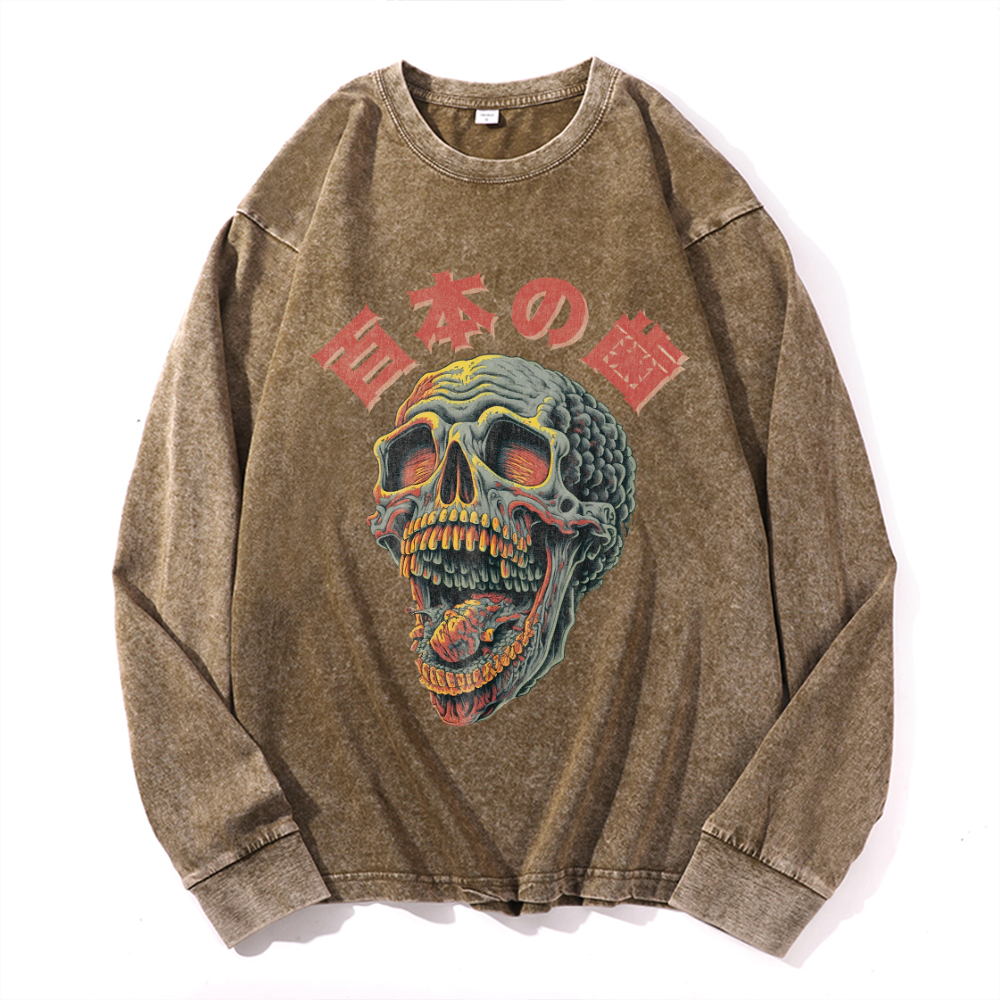 Vintage Cotton Wash Crewneck Long-Sleeve T-Shirt