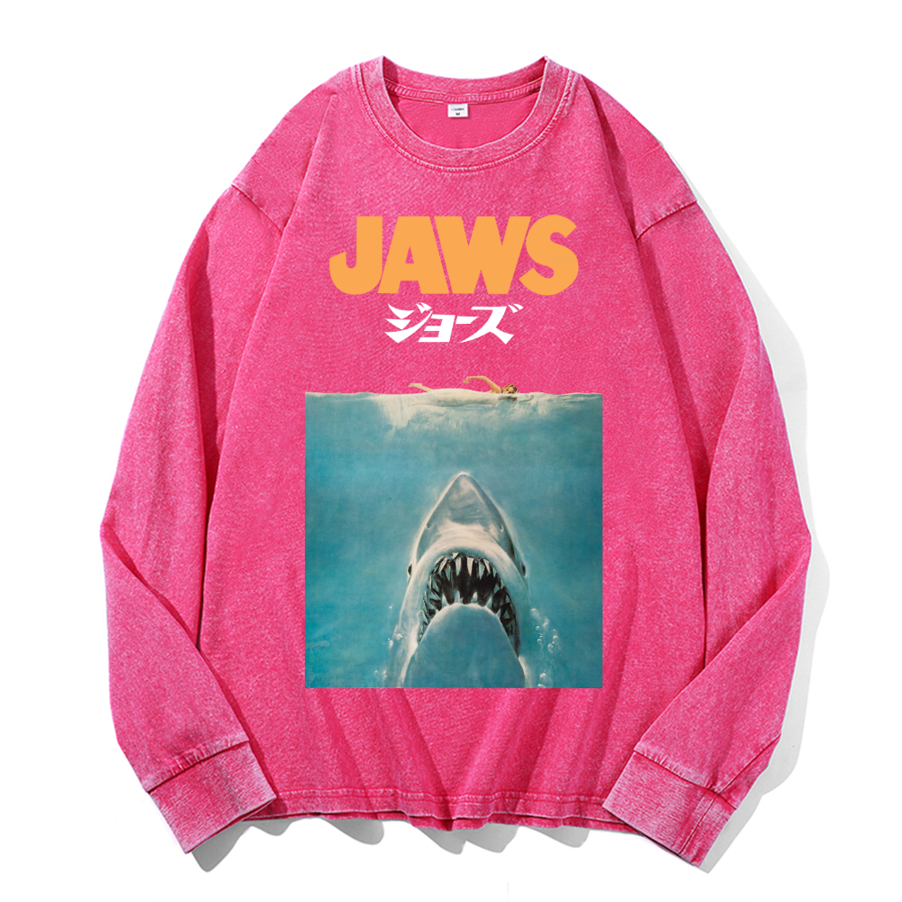 Jaws Shark Vintage Cotton Wash Long-sleeve T-shirt