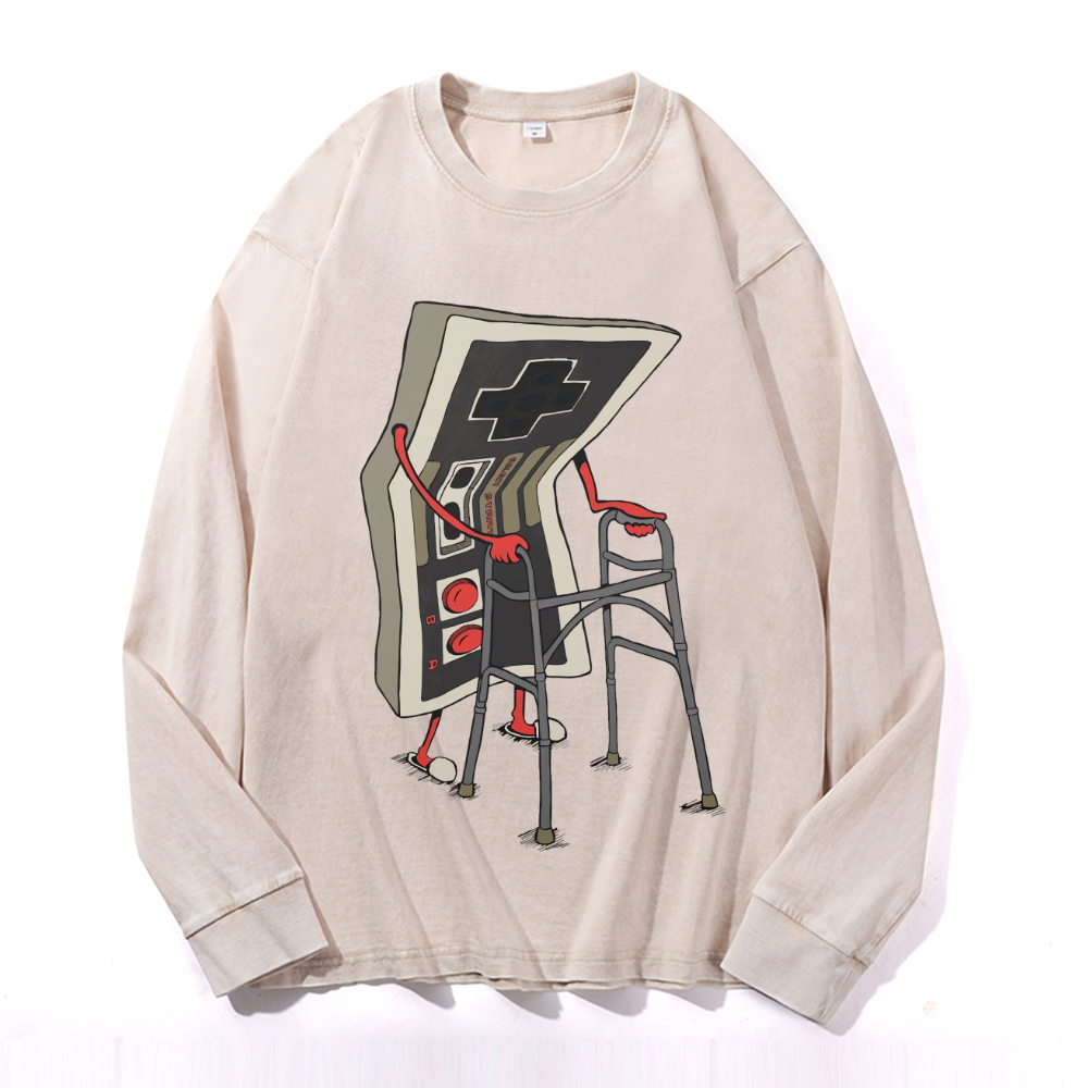 Vintage Cotton Wash Crewneck Long-Sleeve T-Shirt