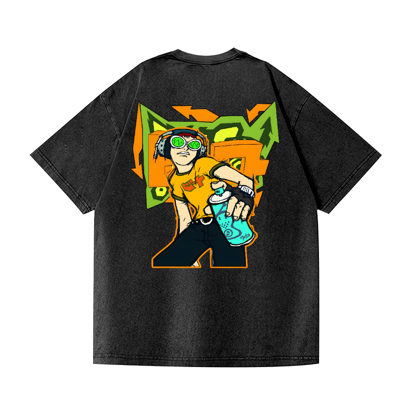 Jet Set Radio Vintage Wash Japanese Design Back Art T-Shirt