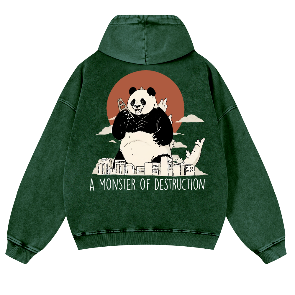 Panda Kaiju Vintage Washed Cotton Back Art Hoodie