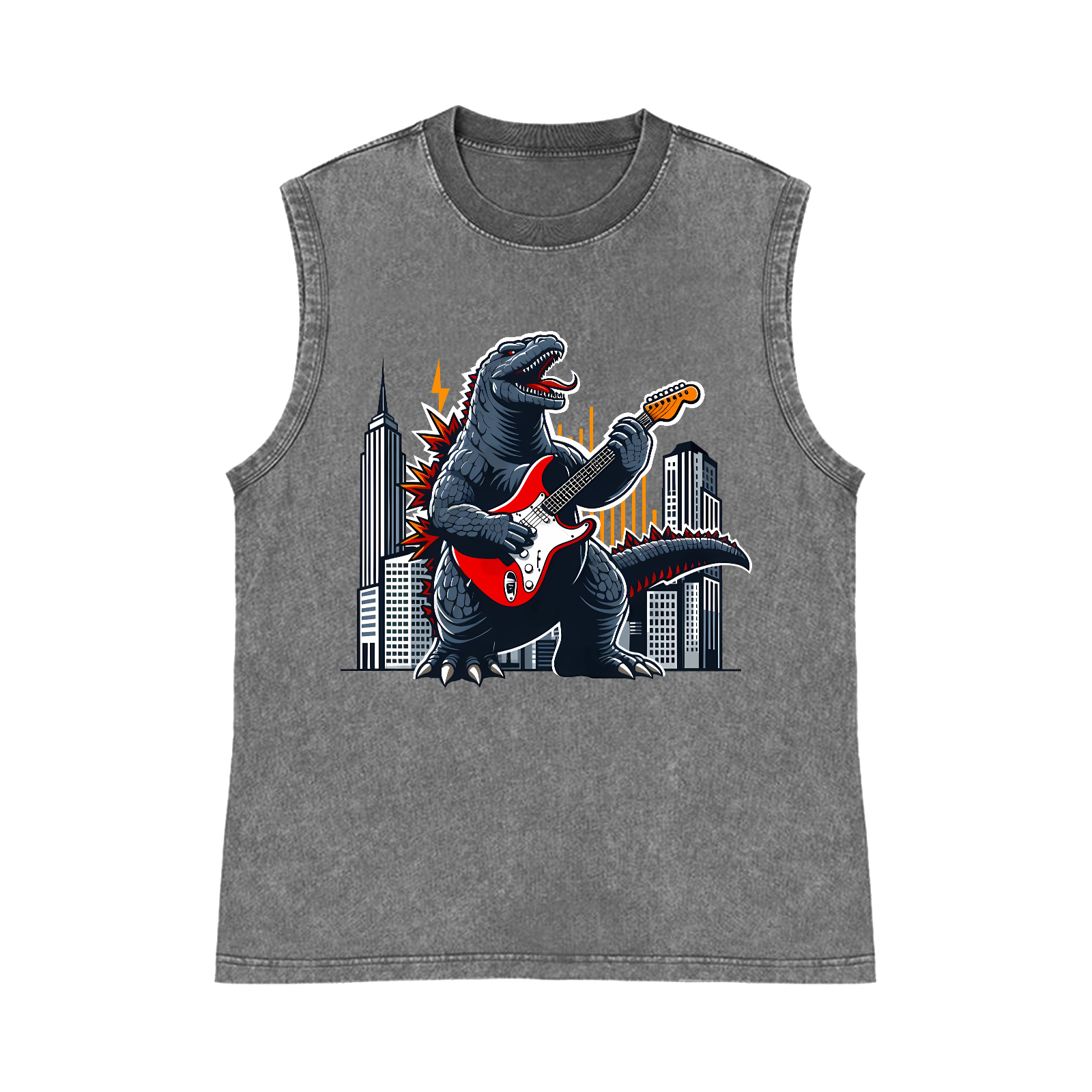 Rock Kaiju Pure Cotton Wash-Dyed Sleeveless Tank Top