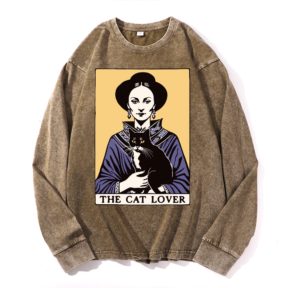 The Cat Lover Vintage Cotton Wash Crewneck Long-Sleeve T-Shirt