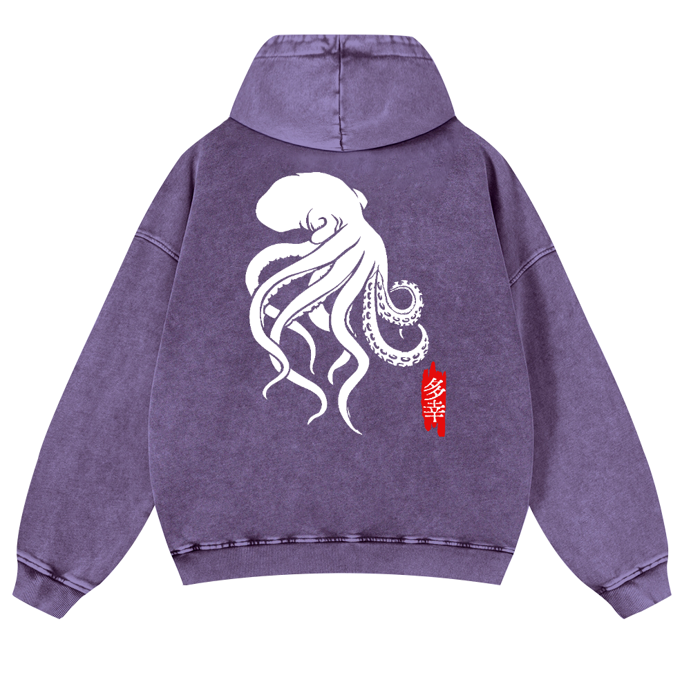 Octopus Vintage Washed Cotton Back Art Hoodie