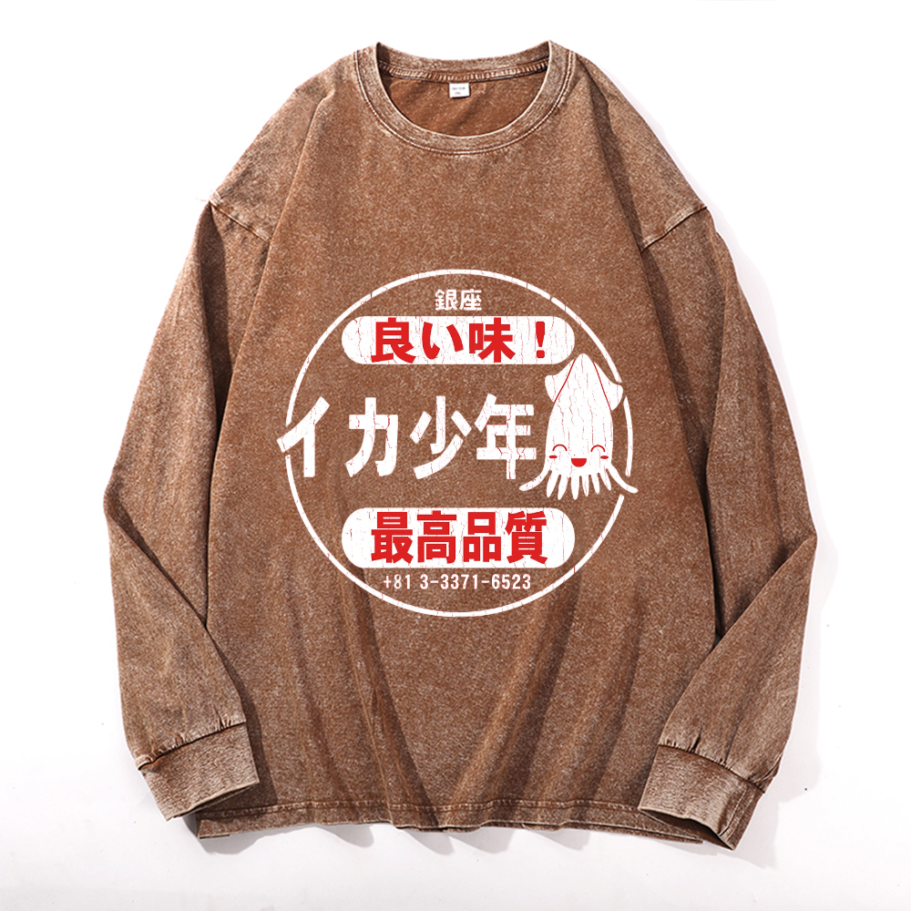 Vintage Cotton Wash Crewneck Long-Sleeve T-Shirt