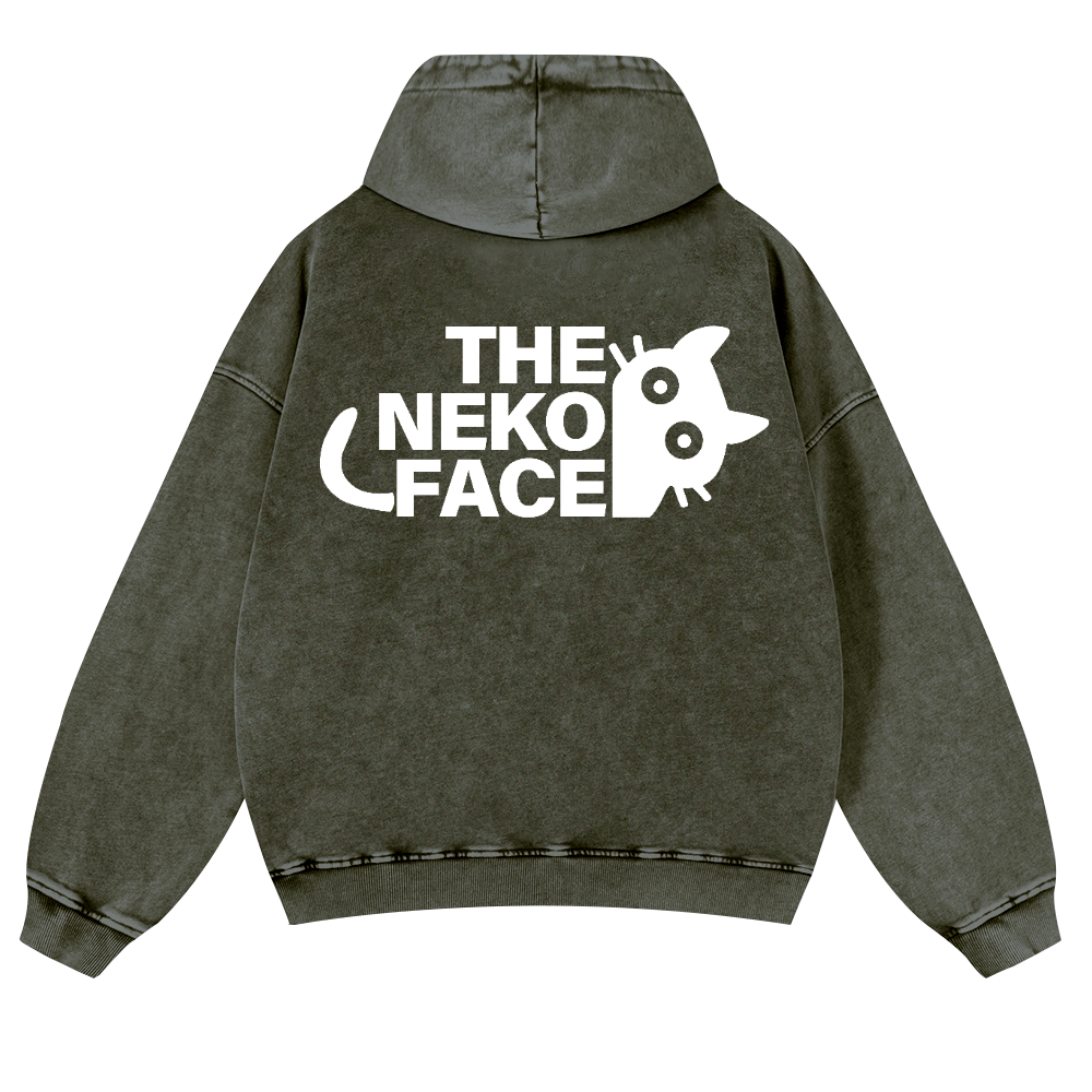 The Neko Face Vintage Washed Cotton Back Art Hoodie