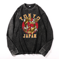 Tokyo Japan Fish Vintage Cotton Wash Crewneck Long-Sleeve T-Shirt