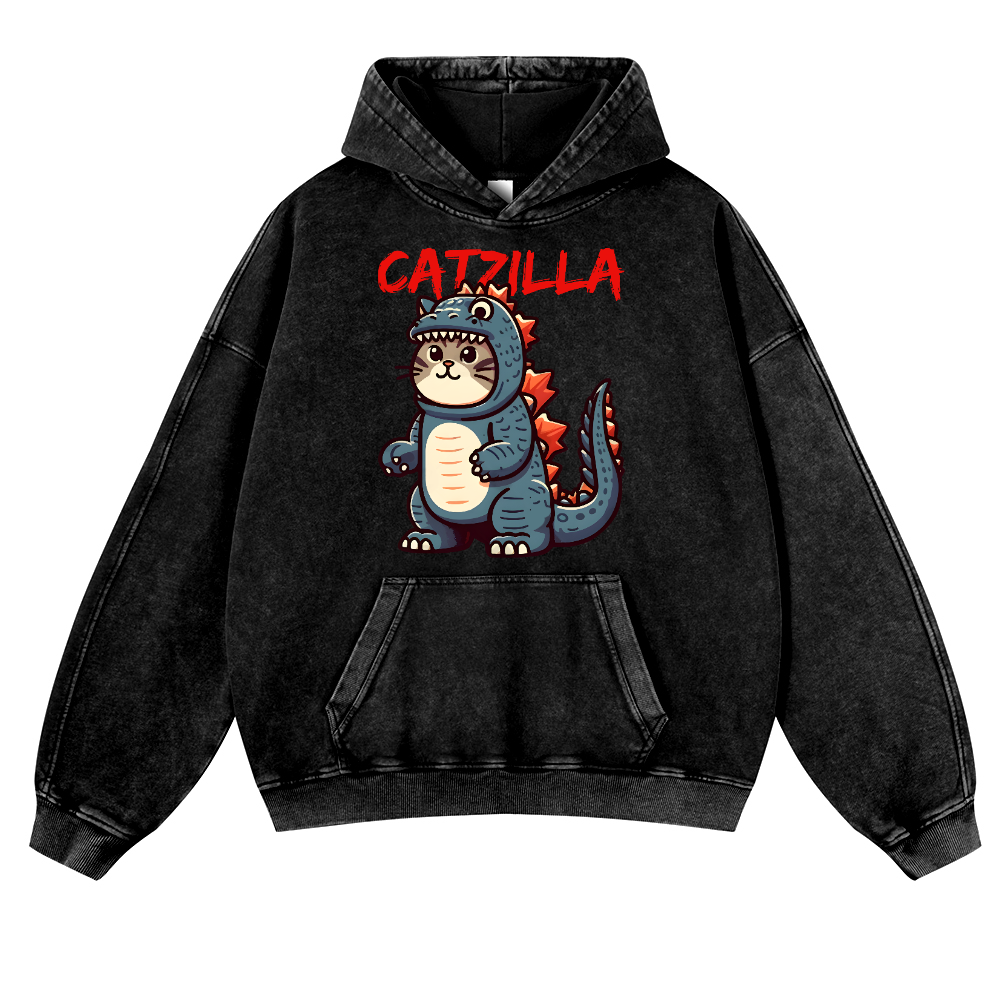 Catzilla Cat Kaiju Vintage Washed Thick Cotton Hoodie