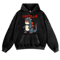 Catzilla Cat Kaiju Vintage Washed Thick Cotton Hoodie
