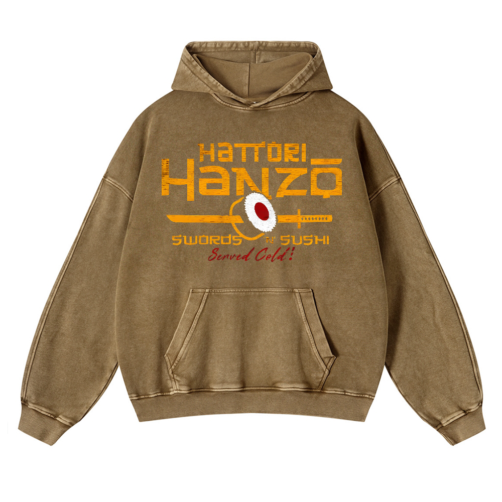 Hattori Hanzo Sushi Vintage Washed Thick Cotton Hoodie