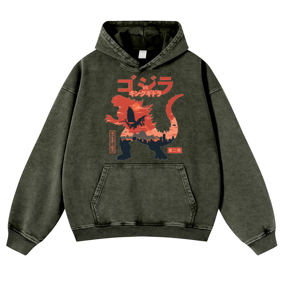 Kaiju vs. King Ghidorah Showdown Vintage Washed Thick Cotton Hoodie
